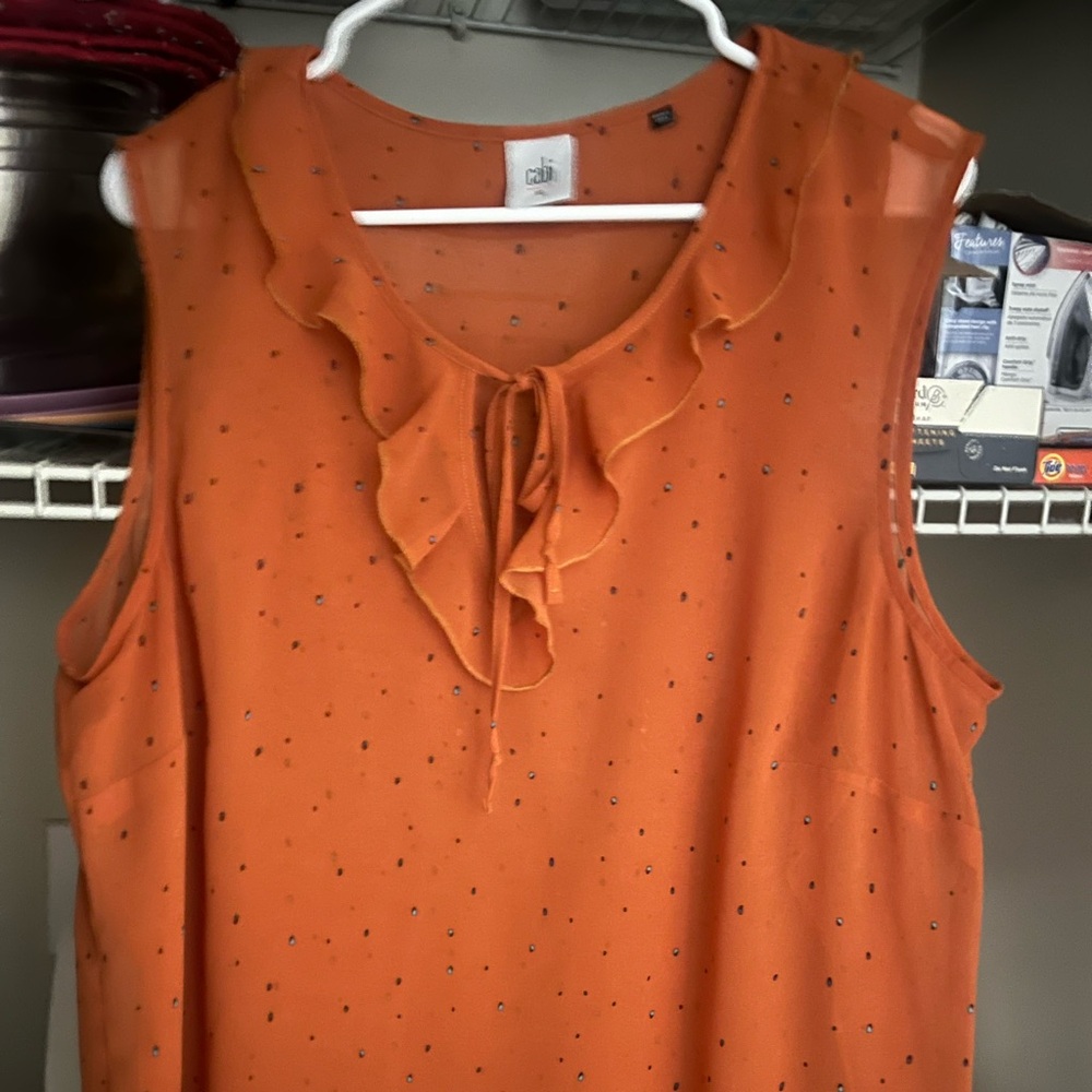 CAbi Orange Sleeveless Blouse XL with Ruffle Detail